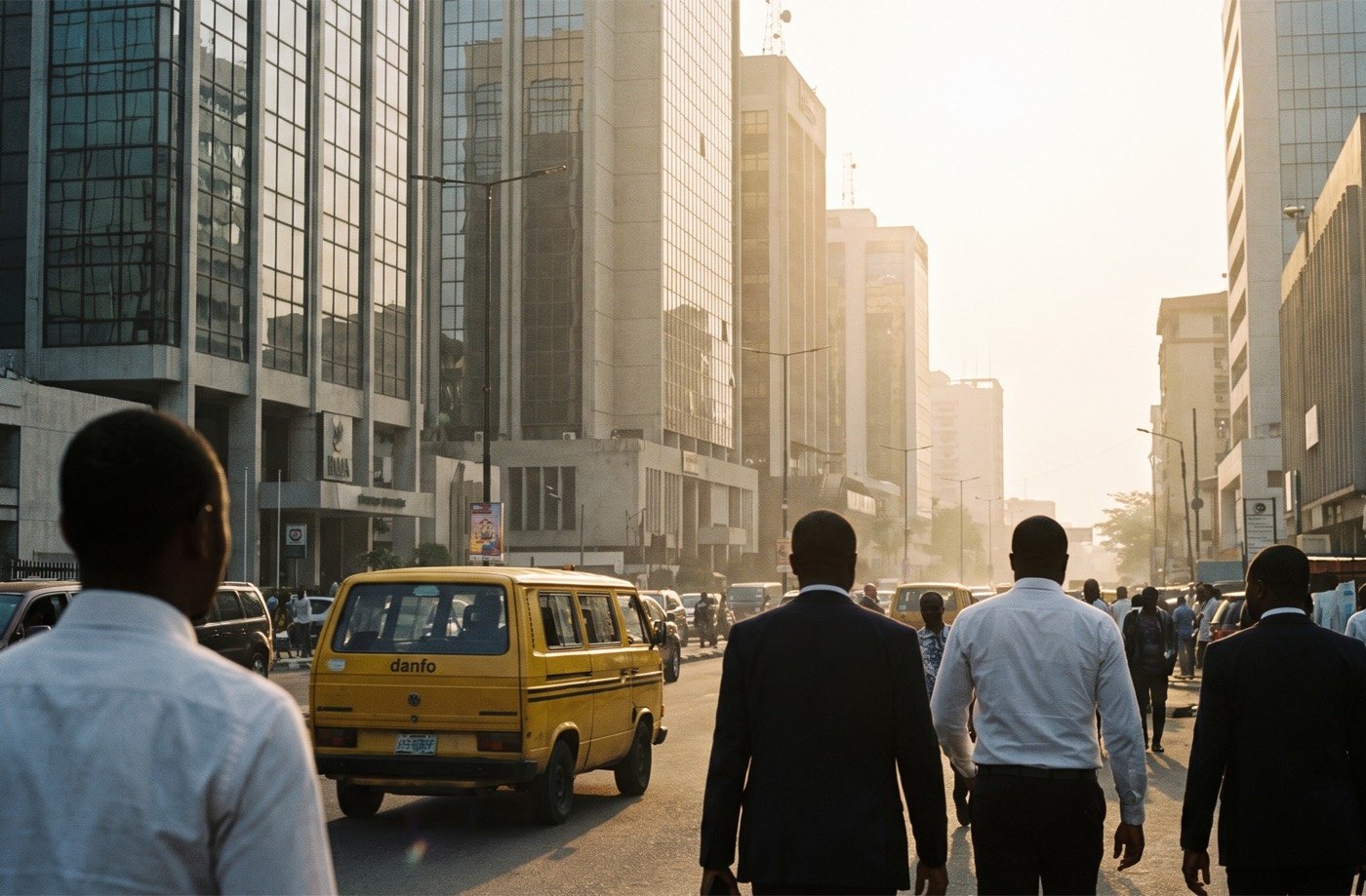 A business district street in Lagos in the morning